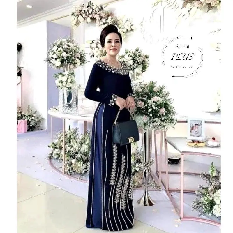 Bộ áo dài nhung cho bà sui cao cấp Chất liệu co giãn 4 chiều sang trọng dành cho các mẹ đi tiệc Nữ Dress Women - Xưởng Áo dài Bà Sui Cala Women Top Women