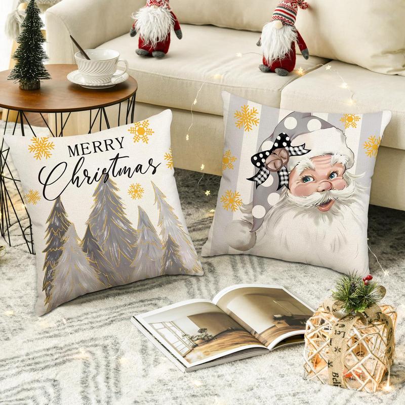 Product Introduction of Christmas Cushion Cover, 4 Counts/set Ghost & Pumpkin Pattern Cushion Cover without Filler, Household Decoration Supplies for Home Living Room Sofa Bedroom, Christmas Gifts, Christmas Decorations 5