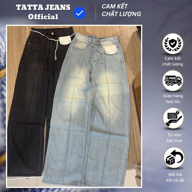 TATTA Jeans | Quần Jeans Xuông Gân Dọc 2 Màu Hàng QCCC chất mềm Kèm Đai Túi