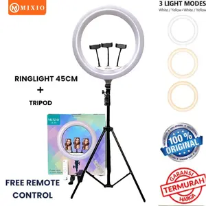 MIXIO Ring Light 45cm + Light Stand Tripod 2M with 3 Holder HP & Remot