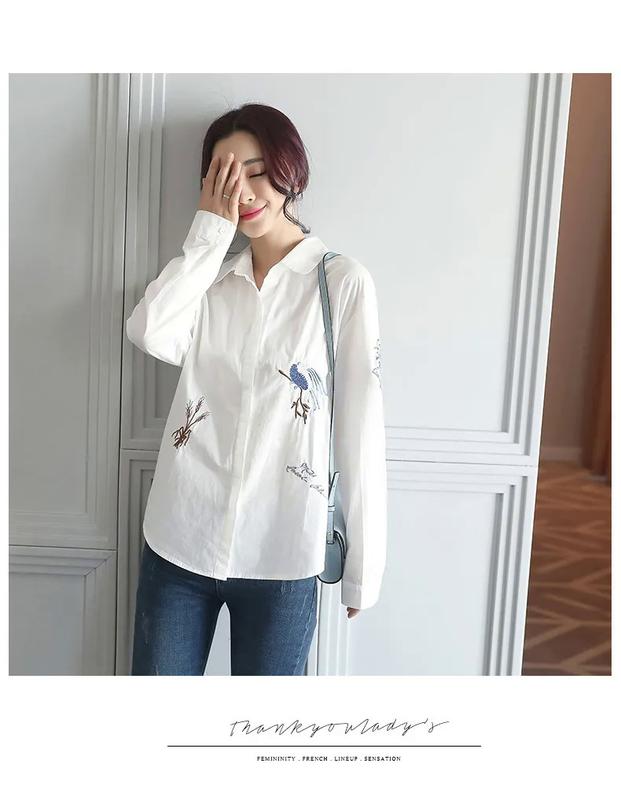 Product Introduction of Áo Sơ Mi Trắng Cho Nữ, Áo Sơ Mi Cotton Dài Tay, Thời Trang Mùa Hè, Thêu Hoa 22