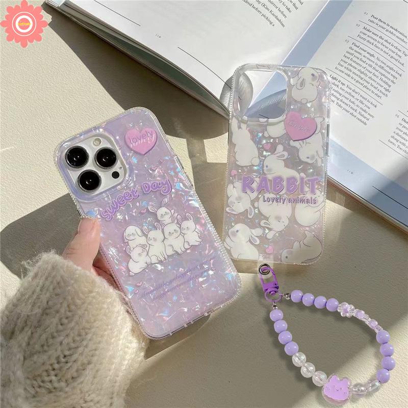 Ốp Tiếng Anh Trái Tim Đơn Giản Hình Thỏ Sáng Tạo Đáng Yêu Tương Thích Với iPhone 11 15 13 12 14 Pro Max 7Plus XR 15 7 8 14 Plus XS X Max SE 2020 Ốp Thẻ Ánh Ngọc Trai Vòng Tay Sang Trọng