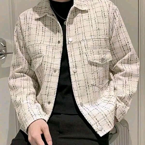  Áo Khoác Dạ Tweed Dài Tay Họa Tiết Kẻ Thiết Kế 2 Bên Túi Phong Cách Cá Tính Nam Menswear phong cách mới 