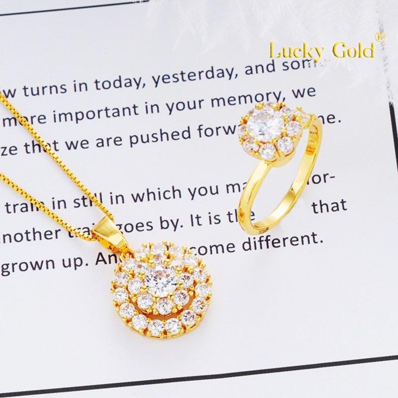 Product Introduction of [Lucky K Gold] 18K Gold Zircon Super Flash Ring Necklace Set No Color Fading Women's Jewelry 77
