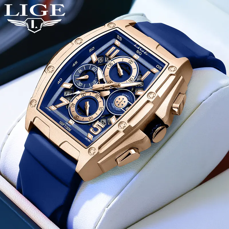 LIGE/Liger's new fashion business and leisure three-eye quartz watch waterproof hollow concept men's watch