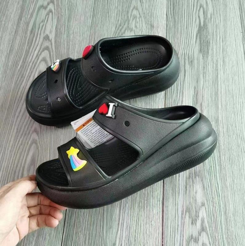 [ Tặng Charm ] Dép Cro đúc 2 Quai Ngang Đế Cao 7cm Thời Trang Cho Nữ Tặng Sticker Ngẫu Nhiên 2