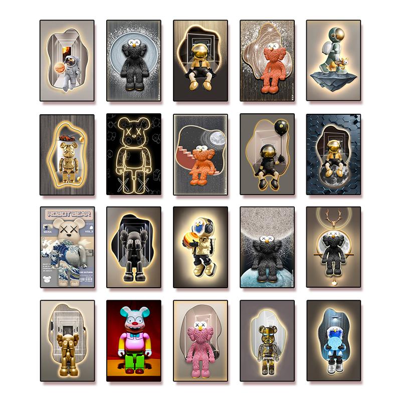 [20x30cm] Tranh Gấu  Tráng Gương Cao Cấp, Kaws Toy Treo Tường /game/ Gaming / Robot/ Siêu Anh Hùng Đèn Đồng