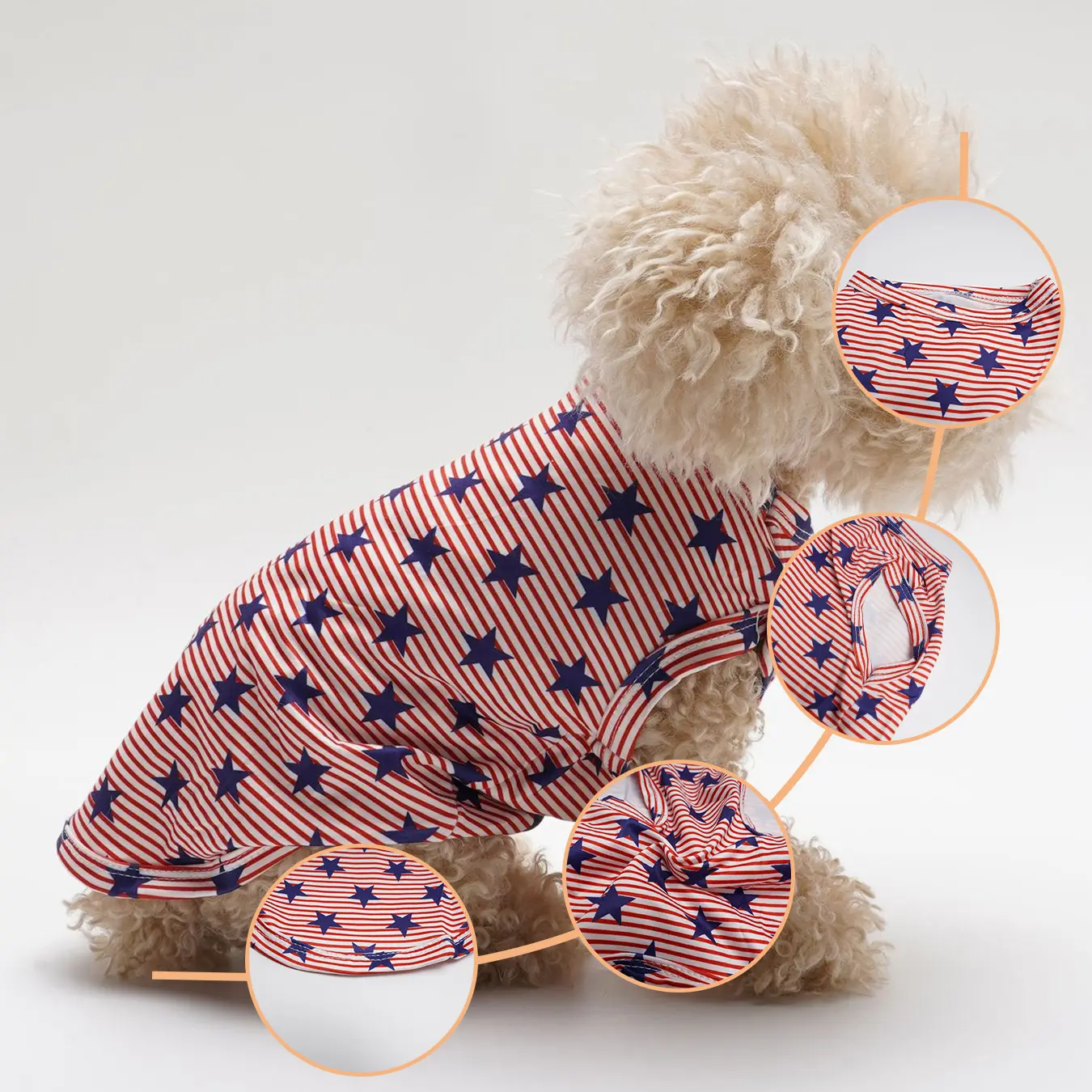 1 Piece US Independence Day Cat Clothing Breathable Colorful Star-Spangled Banner Red and Blue Dog Vest Factory In-Stock