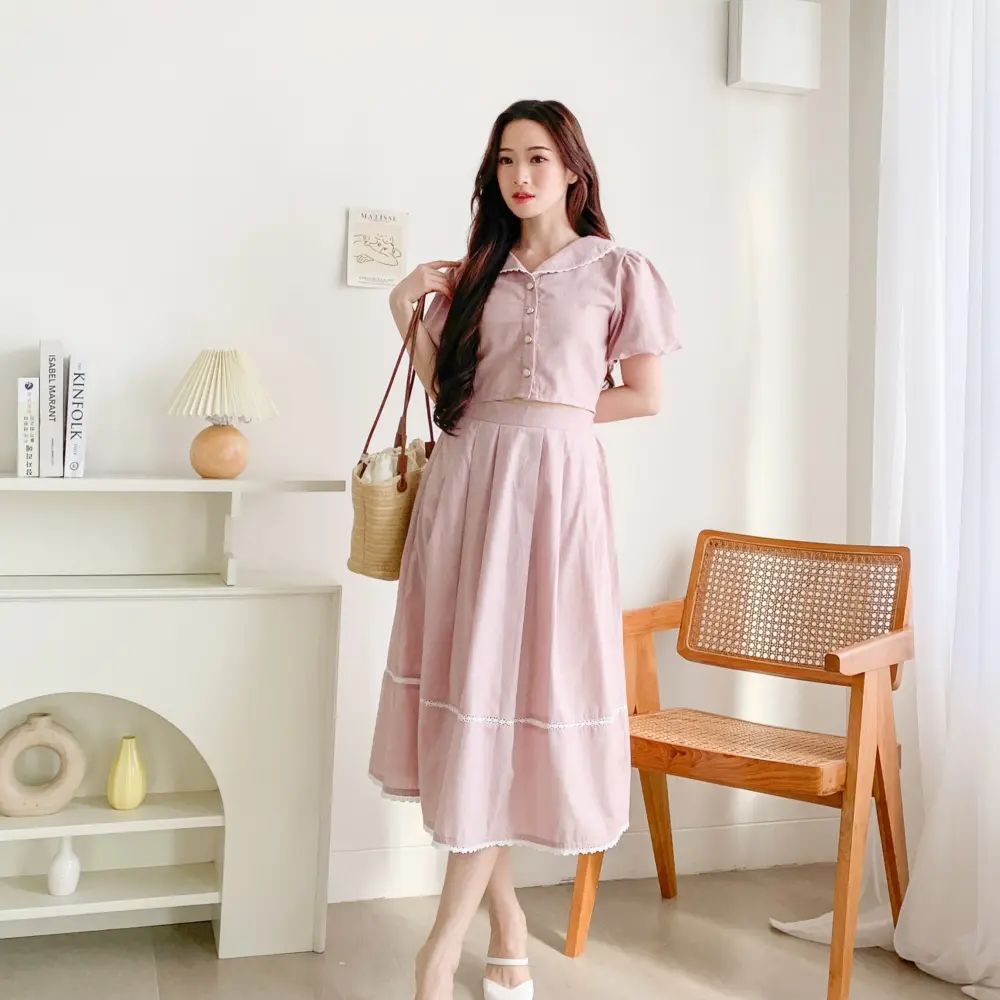 JOUETA | Soobin | Outfit Wanita Korean Style Bahan Woven Warna Soft Salmon