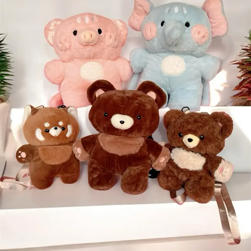 Balo gấu bông sức chứa lớn Nhung Đeo Vai Backpack balo gấu nâu, balo heo hồng, balo voi xanh 0
