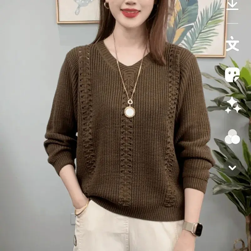 Áo Len Dệt Kim, Cổ Chữ V, Đi Lại Thường Ngày Hàng Mới Về Đầu Mùa Thu 2024, Áo Sơ Mi Cơ Sở Lớp Bên Trong Sành Điệu, Áo Chui Đầu Nữ 3