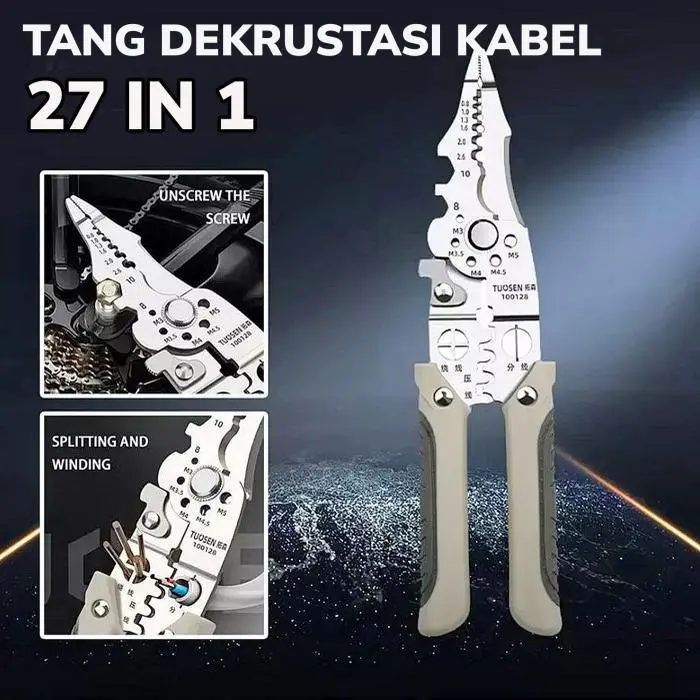 Tang Dekrustasi Kupas Potong Lilit Belah Crimping Skun Buka Baut Kabel Listrik 27 In 1 Multifungsi Wire Stripper 1