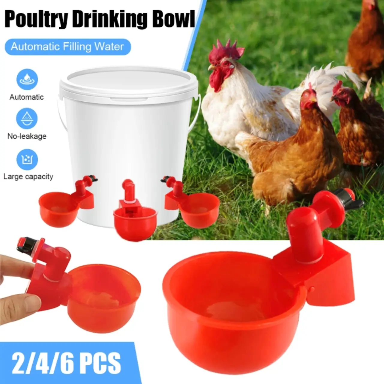 6/10 PCS Automatic Poultry Drinking Bowl Chicken Drinking Machine Bird Water Cups Hanging Feeder Kit for Farm Coop Poultry