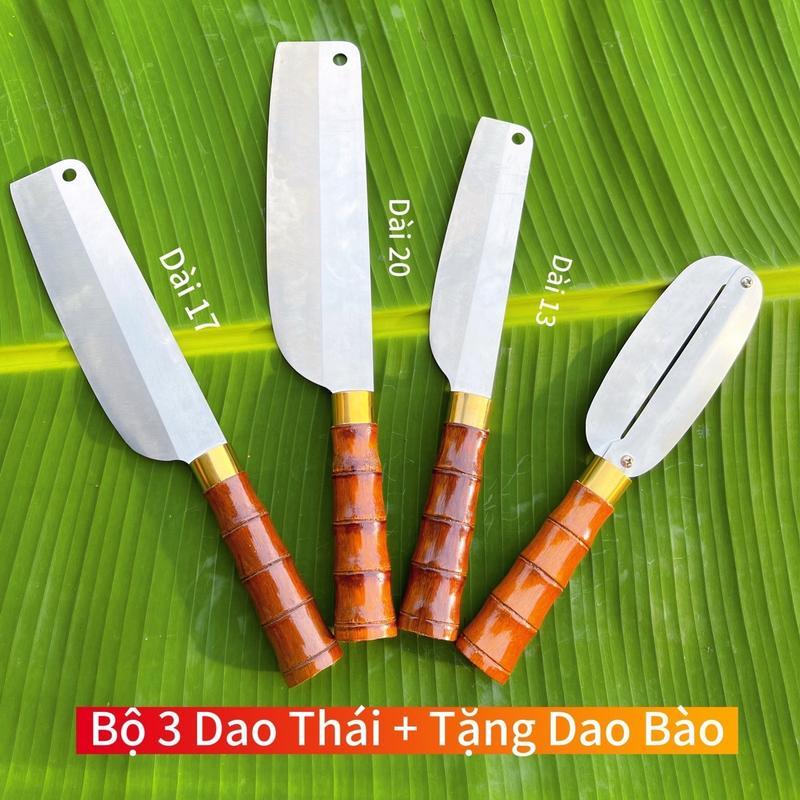 [ MUA 3 DAO THÁI  + 1 TẶNG DAO BÀO ]CÁN TRÚC Dao Thái kháng rỉ thép 420j2