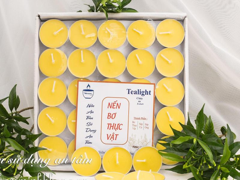 Hộp 100 viên nến bơ tealight cao cấp Minh Khang cháy 2-3 giờ không khói an toàn cho sức khỏe - Nến bơ Organic Minh Khang Nến Thơm Decor Phòng tăng sức mạnh nến gia công candle Dầu Thơm thắp bàn thờ