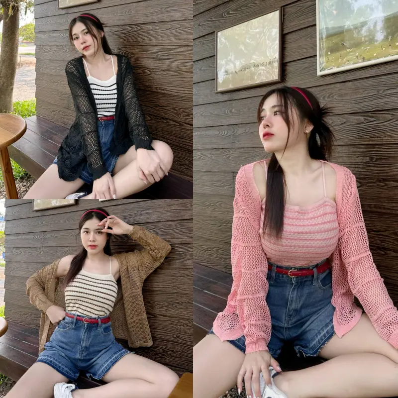 Share ชุดเซ็ต 2 ชิ้น สายเดี่ยว+เสื้อคลุมตัวยาว ผ้าตาข่ายรู สาวอวบใส่ได้  งานผ้าเนื้อนุ่มใส่เที่ยวทะเล ใส่ออกงานได้ค่า รุ่น วันเกิด