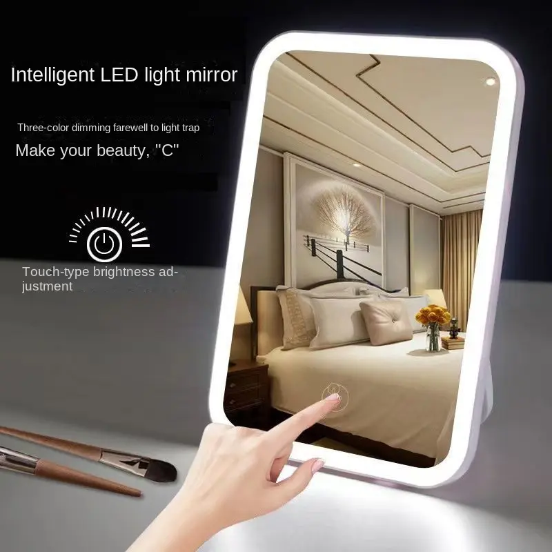 Gương Trang Điểm Led, Phong Cách Người Nổi Tiếng Trên Internet, Có Đèn, Thích Hợp Cho Ký Túc Xá Và Phòng Ngủ, Sạc Và Nguồn Sáng Phụ, Gương Trang Điểm, Để Bàn, Thích Hợp Cho Phòng Cho Thuê Nữ Cosmetic 0