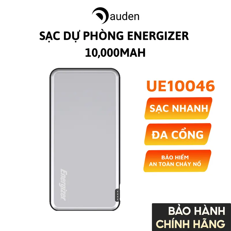 Pin dự phòng ENERGIZER 10000mAh UE10046 - Tích hợp 2 cổng ra USB-A có đèn LED, thiết kế mỏng và gọn nhẹ - Hàng chính hãng 0