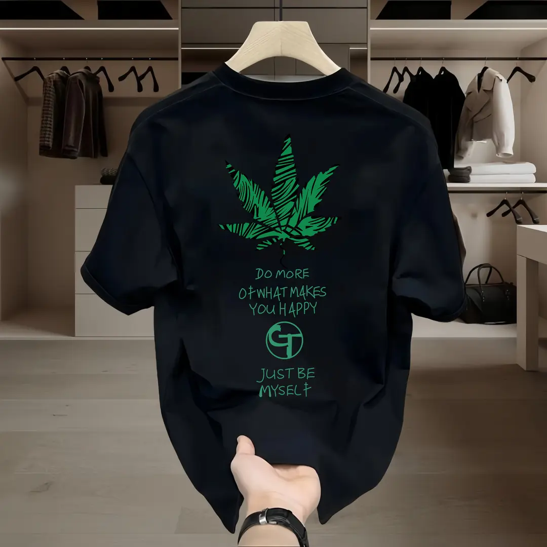 Hong Kong Fashion Brand 100% Cotton Men's Maple Leaf Printed T-shirt Short Sleeved Loose Cotton Versatile T-shirt Summer Fashion Couple Half Sleeve