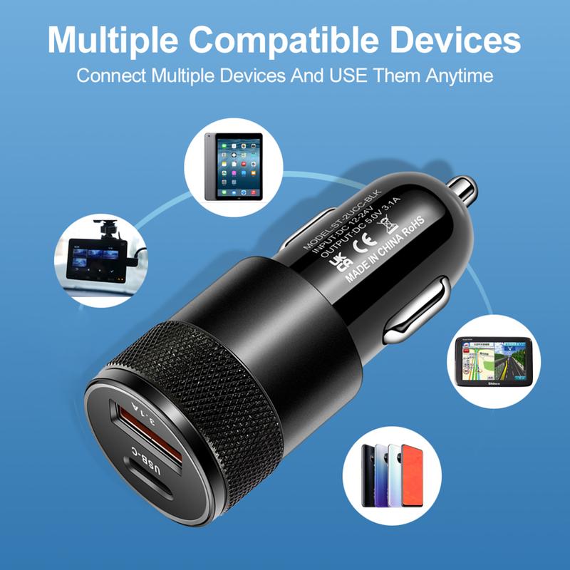 Bộ sạc ô tô, nhanh, USB Type C, 3.1A, 15W, PD Sạc nhanh, Bộ Chuyển Đổi điện thoại di động 6
