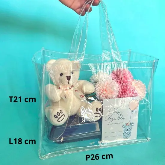 TAS MIKA 26 x 21 ISI 12 PCS untuk bento / Goodie bag hampers ultah souvenir ulang tahun transparan bening