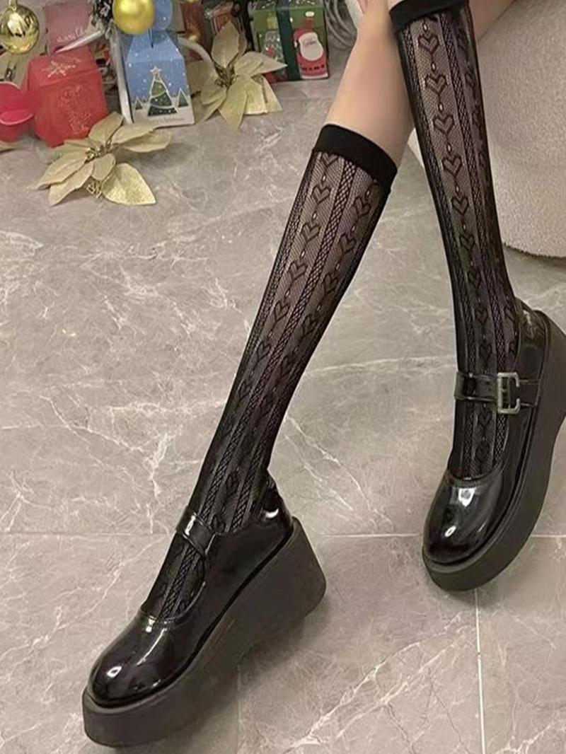 Product Introduction of Women's 1 Pair Heart Design Hollow Out Over The Calf Socks, Casual Soft Comfy Breathable Socks, Ladies Socks for Cosplay Lolita Daily Wear 15