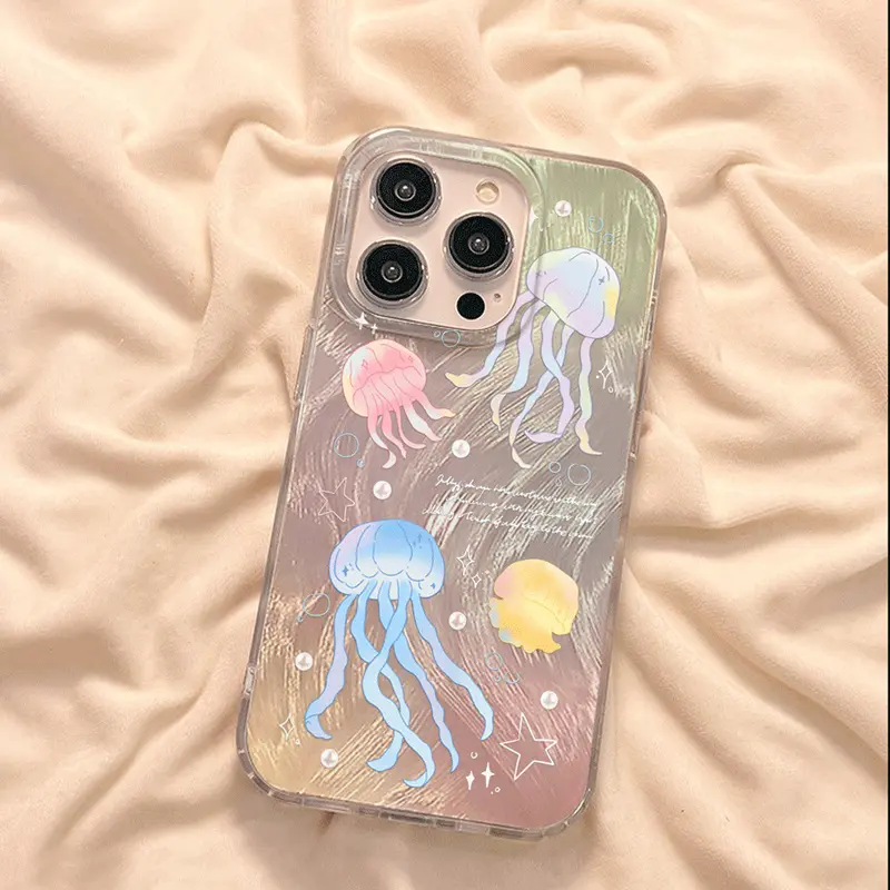 Case For HP Samsung A16 A06 A55 A35 A54 A05S A05 A15 A14 A13 A52 A04S A03S A02S A04E A03 A10 A10S A11 A12 A20 A30 A20S M11 M12 M13 M23 Casing IMD Cute Gradient Jellyfish Motif Crystal Bracelet Hard Case lvejiscc 5