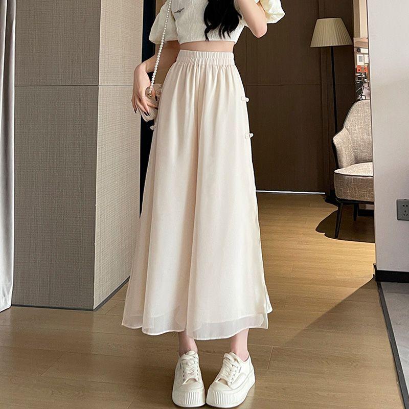 Quần Ống Rộng Voan, Phong Cách Trung Quốc Mới, Dành Cho Nữ, Bộ Sưu Tập Mùa Hè 2024, Quần Cropped Dáng Rộng Thường Ngày Quần Váy Cổ Tích Mỏng Chảy 3