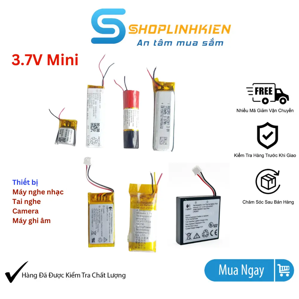 Pin sạc 3.7V các dung lượng 53mAh 135mAh 220mAh 230mAh 240mAh 265mAh 350mAh cho thiết bị cầm tay camera tai nghe máy trợ giảng