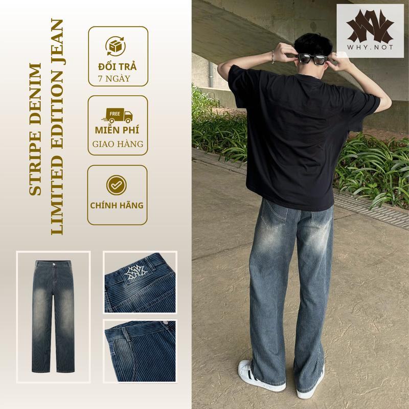 [WHY.NOT] Quần Jean Nam Ống Suông Rộng Stripe Denim - Quần Jean Suông Hoạt Tiết Kẻ - Limited Edition Line wash jean - Menswear Pants