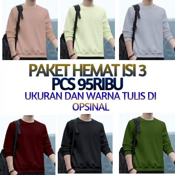 PAKET ISI 3PCS 95 RIBU KAOS SWEATER LENGAN PANJANG POLOS BAHAN BABY TERRY PREMIUM / KAOS DISTRO LENGAN PANJANG PRIA DEWASA Lembut Nyaman Army Baju Hitam Casual