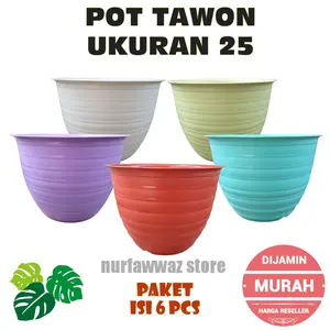 Pot tawon 25 cm isi 6pcs pot murah Hijau Putih