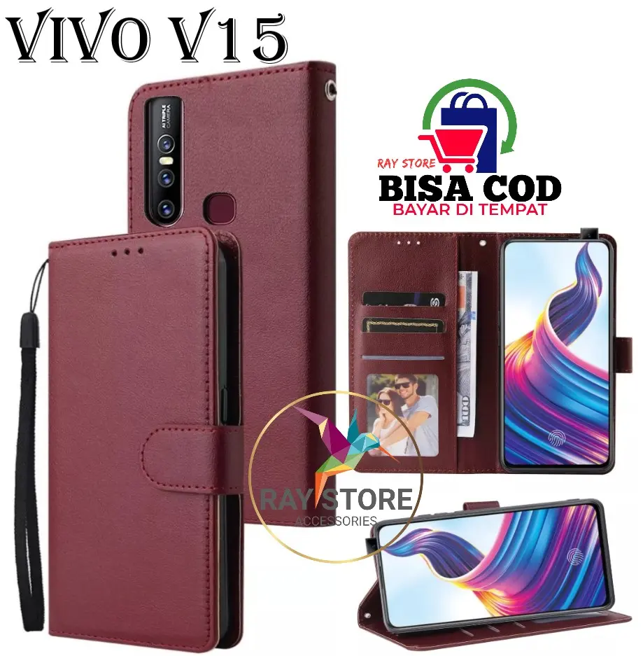 VIVO V15 FLIP LEATHER CASE PREMIUM-FLIP WALLET CASE KULIT UNTUK VIVO V15- CASING DOMPET-FLIP COVER LEATHER-SARUNG BUKU HP