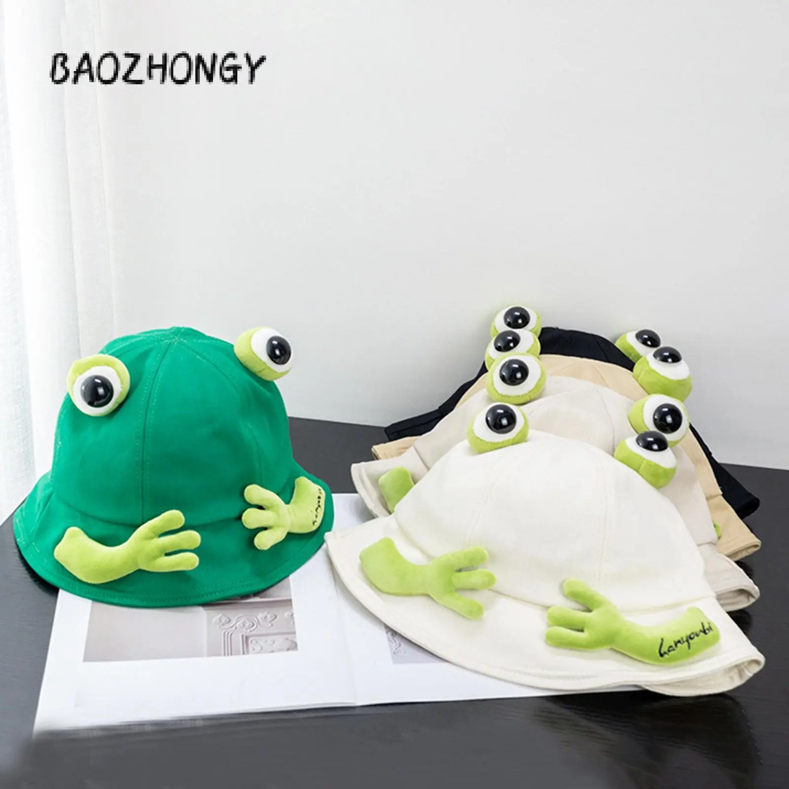 Women Cartoon Frog Bucket Hat Funny Eyes Fisherman Hat Basin Hats Spring Summer Personality Bucket Caps