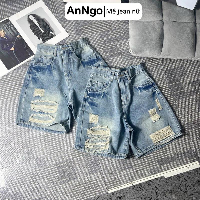 (Có big size) Quần jean ngố nữ ống rộng rách nhẹ, chất jean denim không co giãn dày dặn, cực xinh, cực bền Anngo - AT422