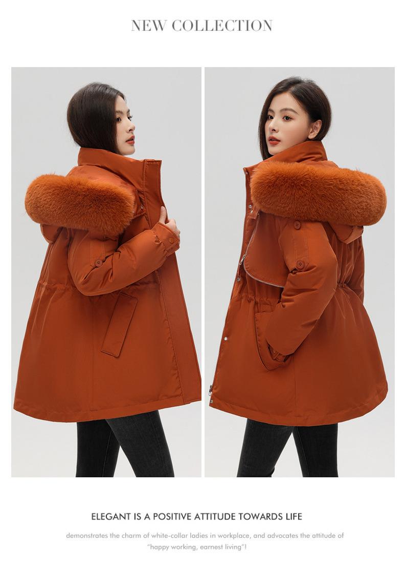 Product Introduction of Fashion Big Fur Collar down Cotton-Padded Jacket Women's Short 2023 New Winter Clothes Small Workwear Thickened Parka Cotton-Padded Jacket 25