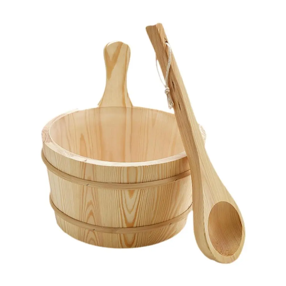 4L Wood Sauna Barrel and Ladle Tub Barrel Multipurpose Premium with Handle Sturdy Bath Accessories for Bath Sauna Bathroom Hotel