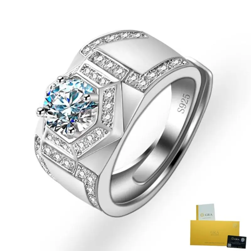 Nhẫn Moissanite, Sang Trọng Bạc S925, Phong Cách Độc Đoán Của Nam Giới, Đồ Trang Sức Tinh Xảo, Có Giấy Chứng Nhận Gra