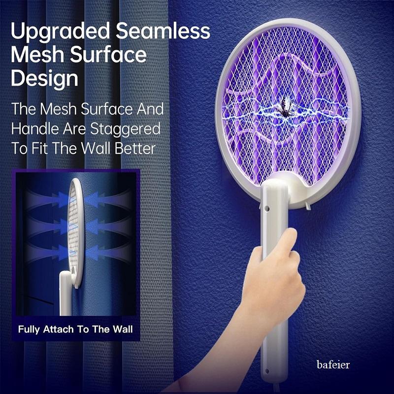 BAFEIER BAFEIER Electric Mosquito Fly Bug Zapper Racket, Foldable Bug Zapper Racket, Portable 3 in 1 Fly Swatter with Base, USB Rechargeable Mosquito Killer for Indoor Home Kitchen 6