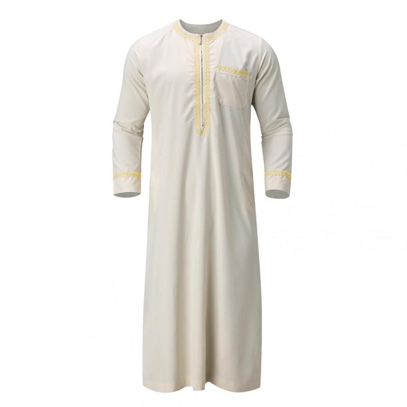 Product Introduction of Men'S Muslim Shirt Kaftan Islamic Royalty Dubai Robe O-Neck Long Sleeve Retro Tunics Abaya Arabic Traditional Costume Men'S Robe 12
