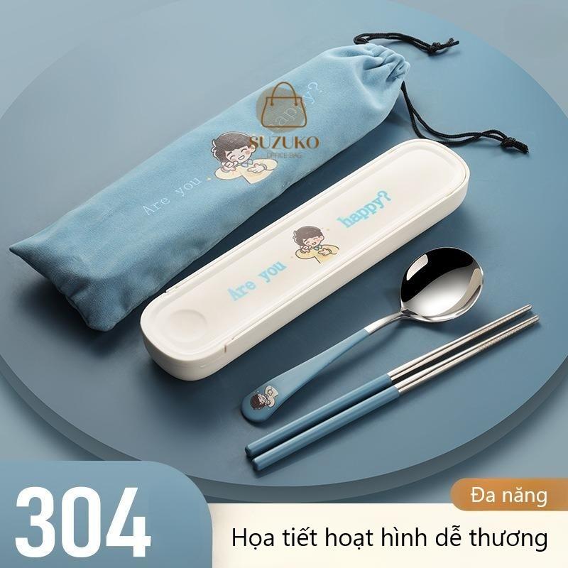 Bộ hộp đựng đũa nĩa muỗng thìa dễ thương cá nhân INOX 304 mini cao cấp nắp đậy ăn cơm trưa văn phòng TM03