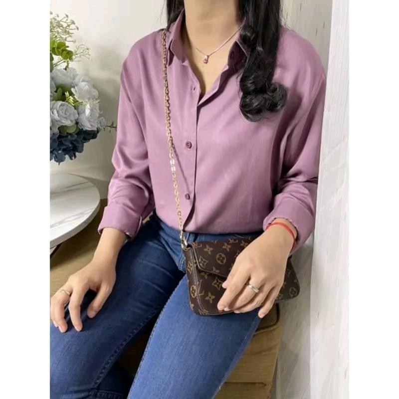 Atasan Kemeja Wanita Polos Lengan Panjang Honey Shakila Twill Oversize Dewasa Cewek Hitam Baju Casual 3