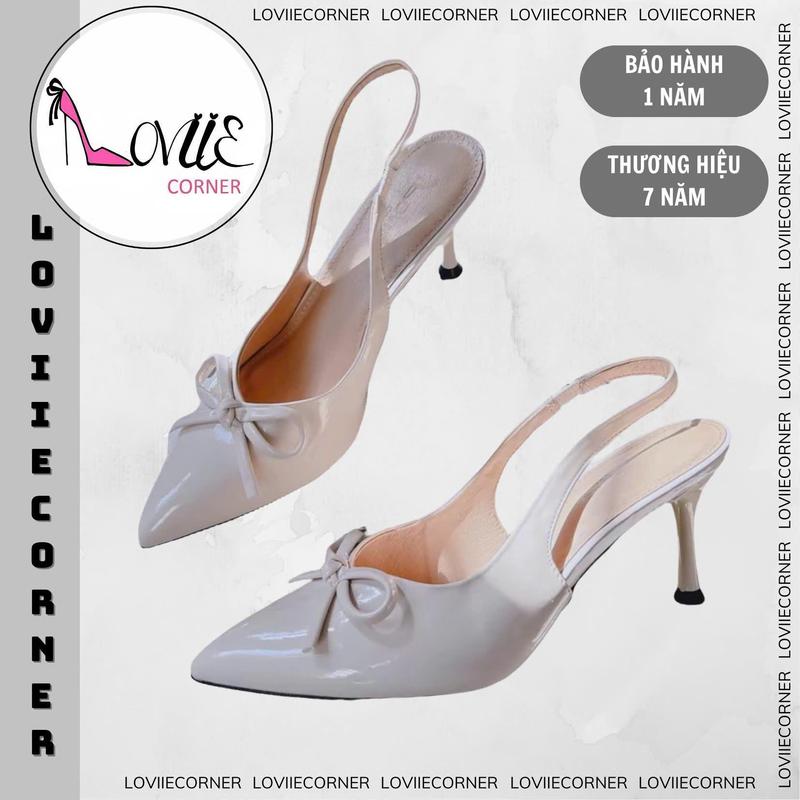LOVIIECORNER - GIÀY CAO GÓT HỞ HẬU DÂY CHUN DA BÓNG BÍT MŨI NHỌN QUAI GẮN NƠ -GIÀY THỜI TRANG NỮ THIẾT KẾ SANG CHẢNH GÓT CAO 7 PHÂN - G241113 1