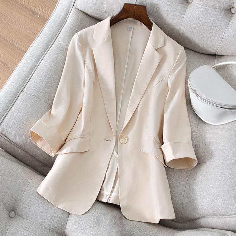 Áo Khoác Vest, Dành Cho Nữ, Màu Trơn Thẳng, Chống Nhăn, Ve Áo, Cổ Áo Có Mỏ Vịt, Áo Cardigan Một Hàng Cúc, Tay Áo Ba Phần Tư, Phong Cách OL, Thích Hợp Cho Chuyến Đi Công Tác Trang Trọng, Áo Khoác Nữ 6