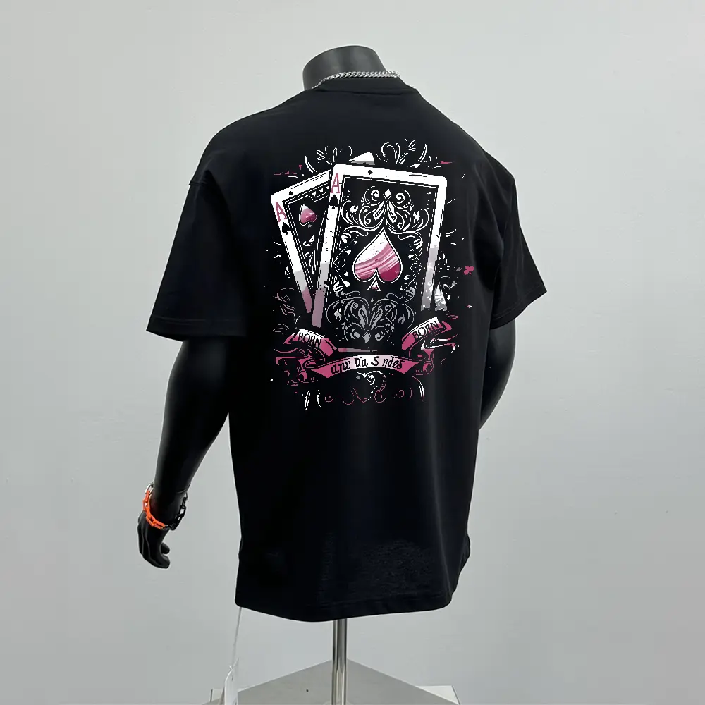 100% Cotton Vintage Casual Poker Design Short-sleeved Oversize T-shirt Crew Neck Top for Men and Women Unisex Baggy Streetwear