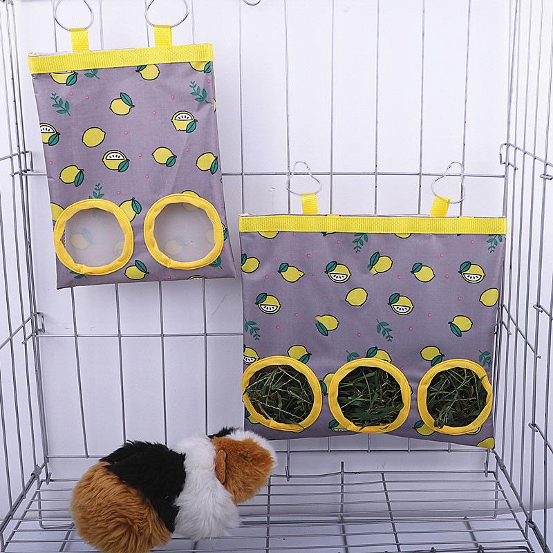 Product Introduction of 2/3 Holes Hanging Hay Bag for Bunny Guinea Pigs Small Animal Feeder Rabbit Food Dispensers Bag Cage Accessories Pet Feeding Bag 5