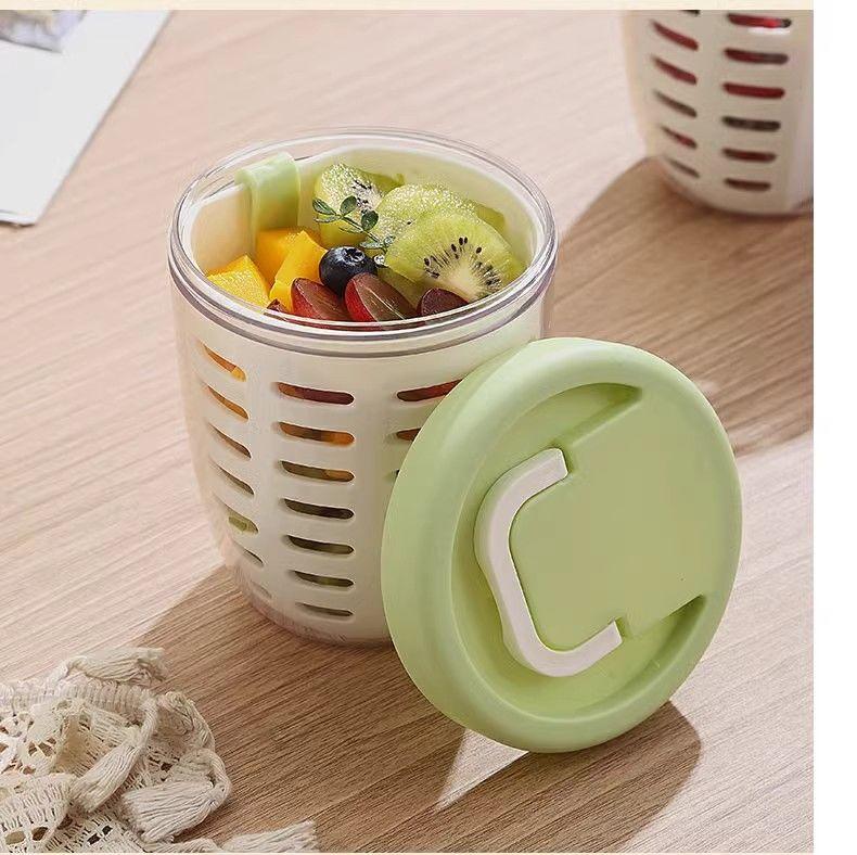 Product Introduction of Cốc Trái Cây, Cầm Tay, Có Rãnh Và Nĩa, Thích Hợp Cho Bữa Sáng, Salad, Mang Đi Và Dã Ngoại, Có Thể Dùng Làm Cốc Yến Mạch lọ đựng cọ trang điểm bình  hb 9