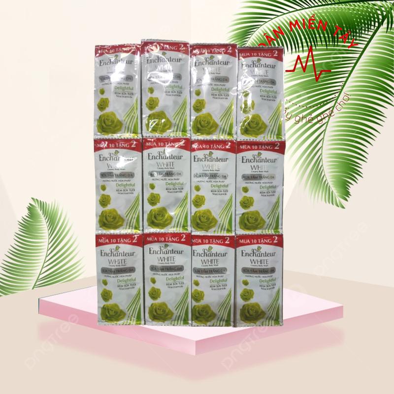 Dây 12 gói sữa tắm trắng da hương nước hoa Pháp Enchanteur White Delightful 6g/gói