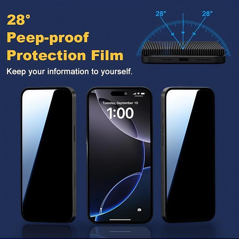 Product Introduction of Tempered Glass Phone Screen Protector, Counts Anti-spy Screen Protectors, Cell PhoneScreen Protective Film, Phone AccessoriesCompatible with iPhone 16 Series 15 14 13 12 11Pro Max Cover Protection Smartphone Cases Casing 2