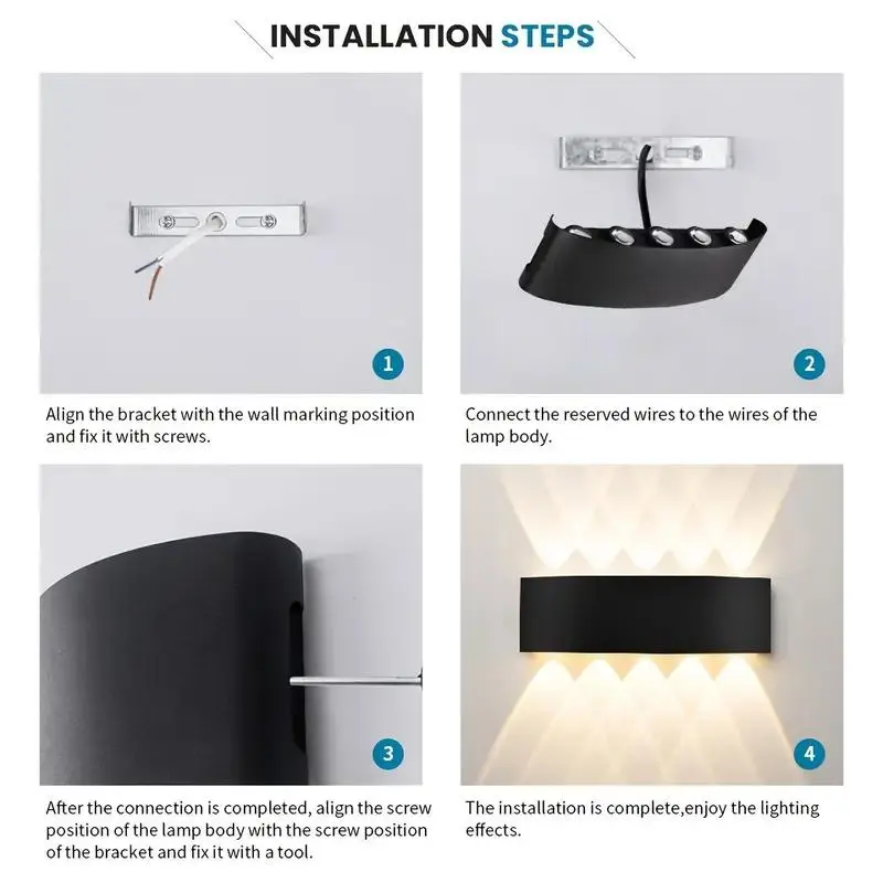 Outdoor Wall Light, 4 Counts 10 LED Up and Down Light, Exterior Wall Lamp, Wired Decorative Light for Garden, Wall, Courtyard, Bedside, Living Room 4